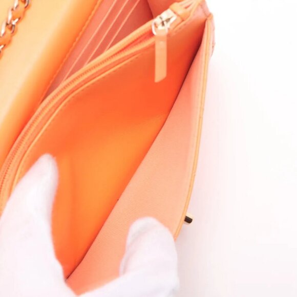 Chanel Trendy Multicolor Chanel Logo Lambskin Chain Wallet On Chain Orange - Picture 9 of 11